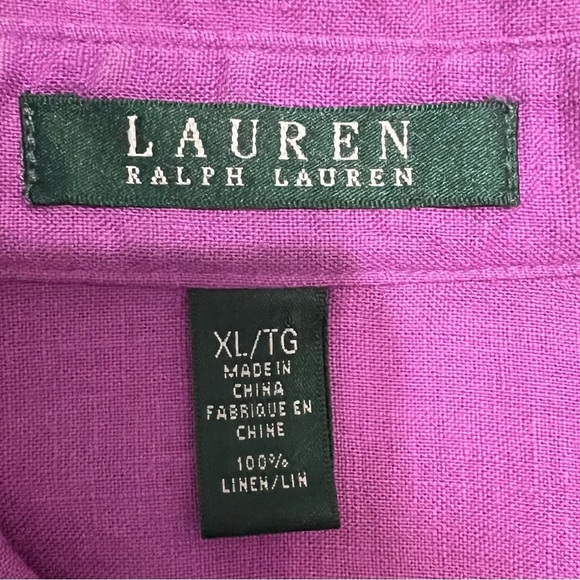 Lauren Ralph Lauren Linen Women’s XL Purple Collar Long Sleeve Button Up Shirt - Picture 3 of 7